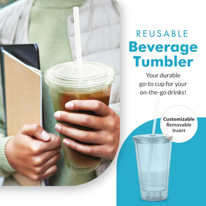 Simple Green Solutions - Customizable Paper Insert Acrylic Double Wall Cup for Cold Drinks, Clear Reusable Cups with Lids & Straws, Insulated Plastic Tumblers with Lids & Straw, Acrylic Tumblers, 16oz