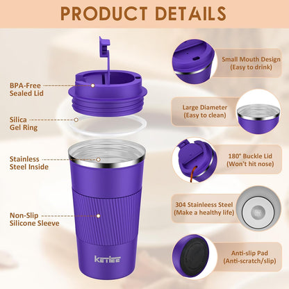 KETIEE Travel Coffee Mug Spill Proof 12oz, Insulated Travel Mug to Go, Reusable Coffee Cup with Seal Lid, Vacuum Stainless Steel Tumbler for Hot/Cold Drinks (Red)