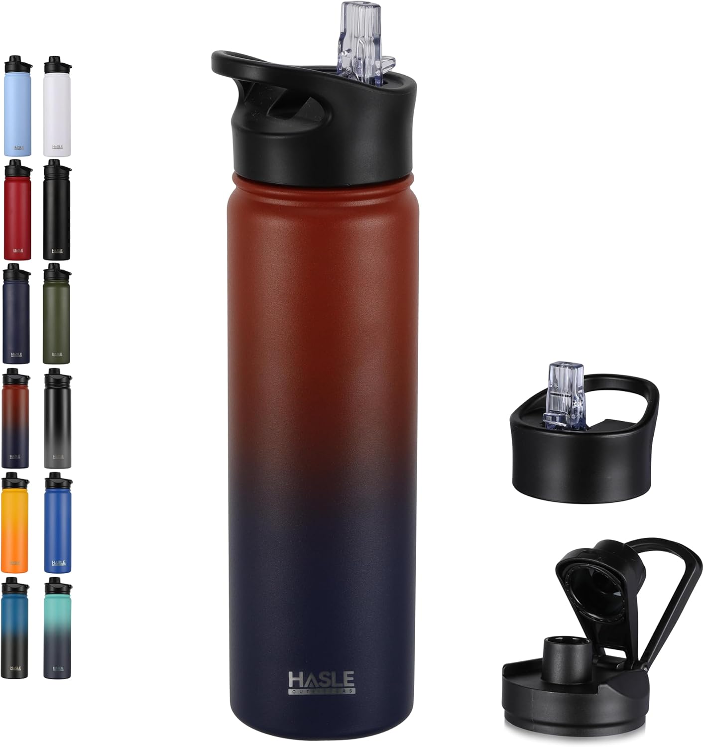 HASLE OUTFITTERS 32 oz Insulated Water Bottle Stainless Steel Double Walled Vacuum Sports Water Bottle with 2 Lids (Straw and Spout Lid) for Gym Camping Hiking(Black,1)