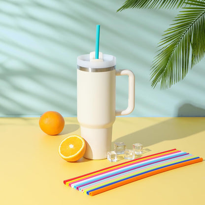12 Pack Extra Long 14.5 inch Reusable Silicone Straws for Stanley 40 oz Tumbler 1 Gallon 128 75 64 OZ Tumbler, Large Water Bottle -Wine Bottle - Flexible Drinking Straws with 2 Cleaning Brushes