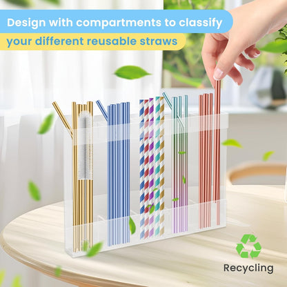 Acrylic Straw Holder for Cabinet, Reusable Straw Organizer with Double Sided Adhesive Tape Tumbler Straws Storage Container for Cupboard Drinking Straws Dispenser for Kitchen Counter (Transparent)