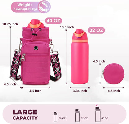 Water Bottle Carrier Bag with Strap, Sling Bag for Walking, Hiking, Cycling, Black, 40 Ounces
