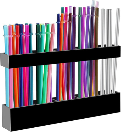 Malldii 9.5" Large Acrylic Straw Holder for Cabinet Door - Reusable Tumbler Straw Organizer Storage, Small Kitchen Accessories Container, Ultra Sticky Cupboard Door Mounted (Transparent)