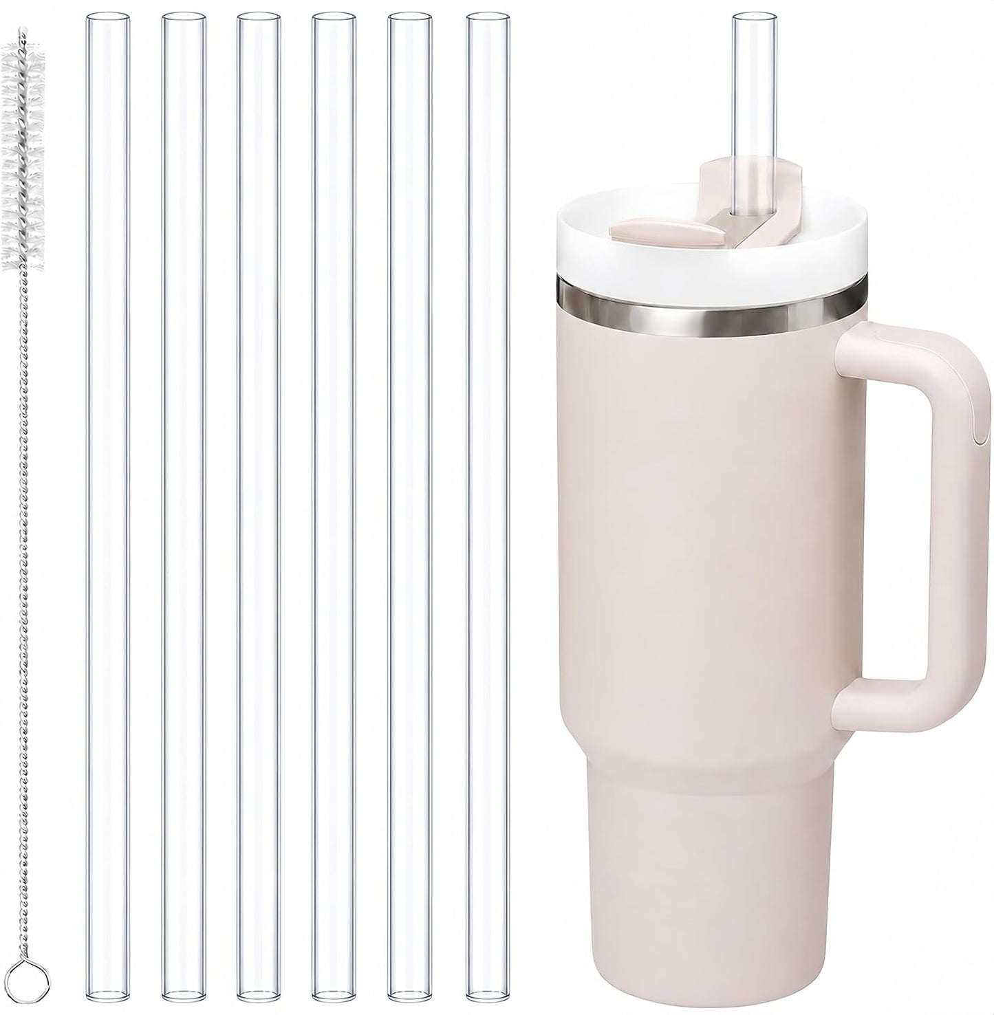 Joshey 12 Inch Tritan Replacement Straws for Stanley 40oz Tumbler - 6 Pack Reusable Long Straws with Cleaning Brush, Fits 30oz & 40oz Stanley Cup Accessories, BPA-Free (6 Colors)