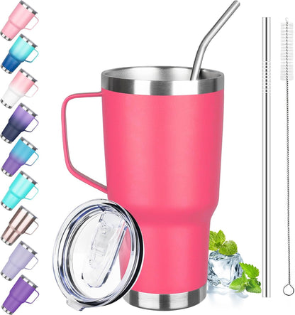 40 oz Tumbler with Handle, Insulated Tumbler with Lid and Straw, Reusable Stainless Steel Vacuum Insulated Cup, 100% Leak Proof Thermal Travel Coffee Mug Cup for Cold and Hot (Light Purple)