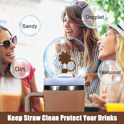 Flower Straw Covers Toppers for Stanley Cups 30&40 Oz Tumbler with Handle Accessories 4PCS Silicone Straw Caps Reusable Straws Tips Protectors for Stanley Cup 10mm 0.4in Straws,Off White