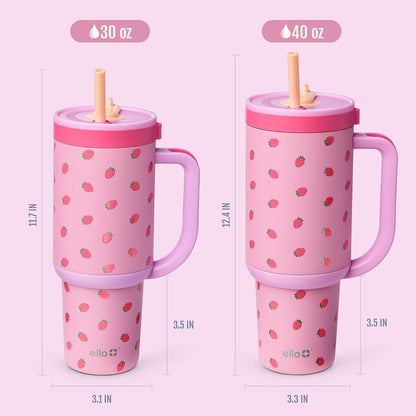 Ello Oasis 40 oz Tumbler with Handle & Retracting Straw | Reusable Insulated Stainless Steel Cup 100% Leakproof, Gifts for Teens Women Men | Keeps cold for 24 Hours, Cup Holder Friendly, Daisies