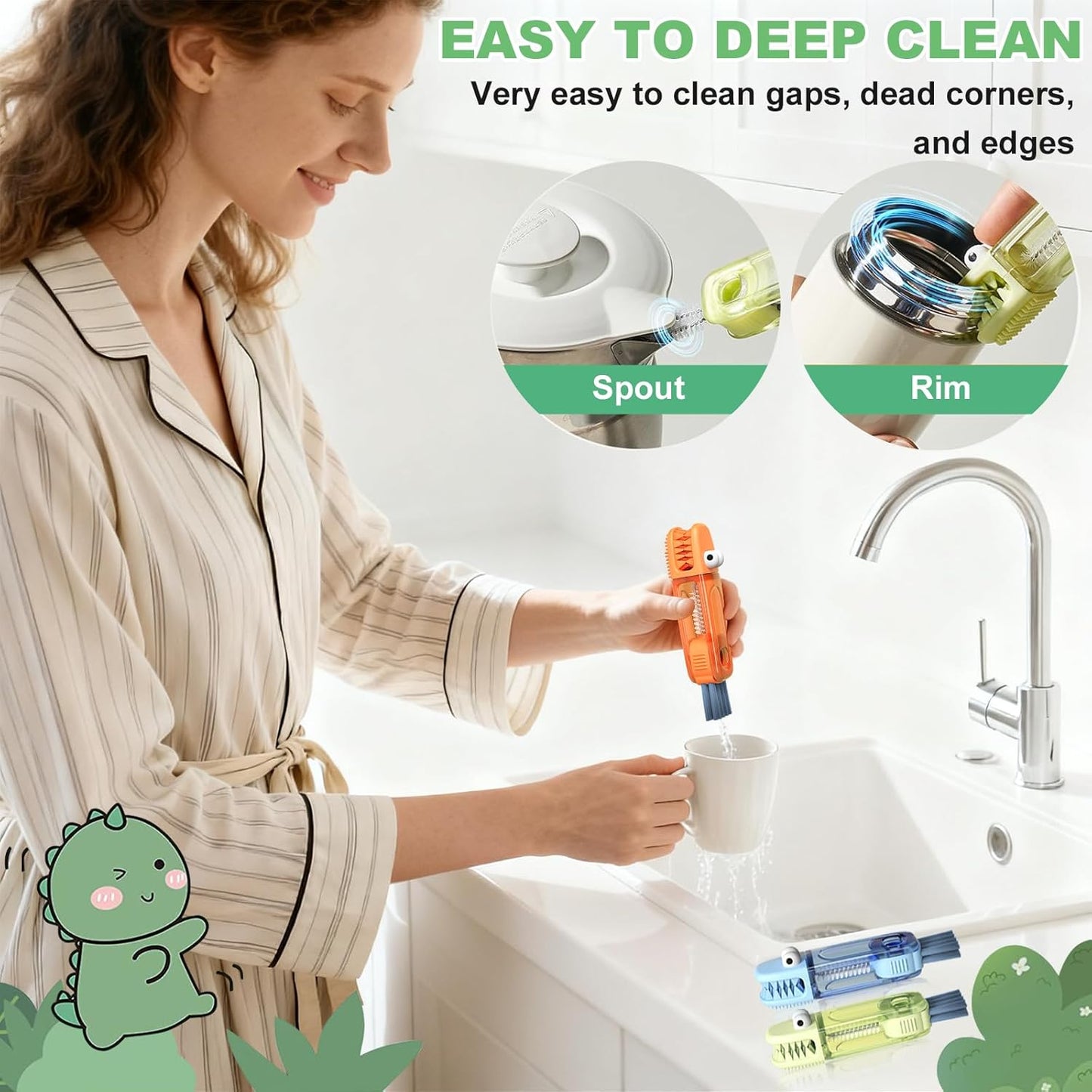 3 in 1 Cup Lid Cleaning Brush, Portable Water Bottle Brush, Multifunctional Bottle Cleaner Brush Set for Tight Spaces, Bottle Gaps, Tumblers, Travel Mug Caps(3 PCS)