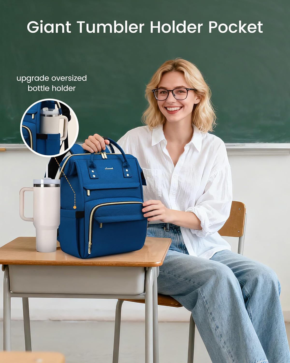 LOVEVOOK Laptop Backpack for Women with Giant Tumbler Holder Pocket,15.6 inch Waterproof Travel Backpack Purse Computer Laptop Bag,Professional Work College Nurse Teacher Backpack Casual Daypack,Black