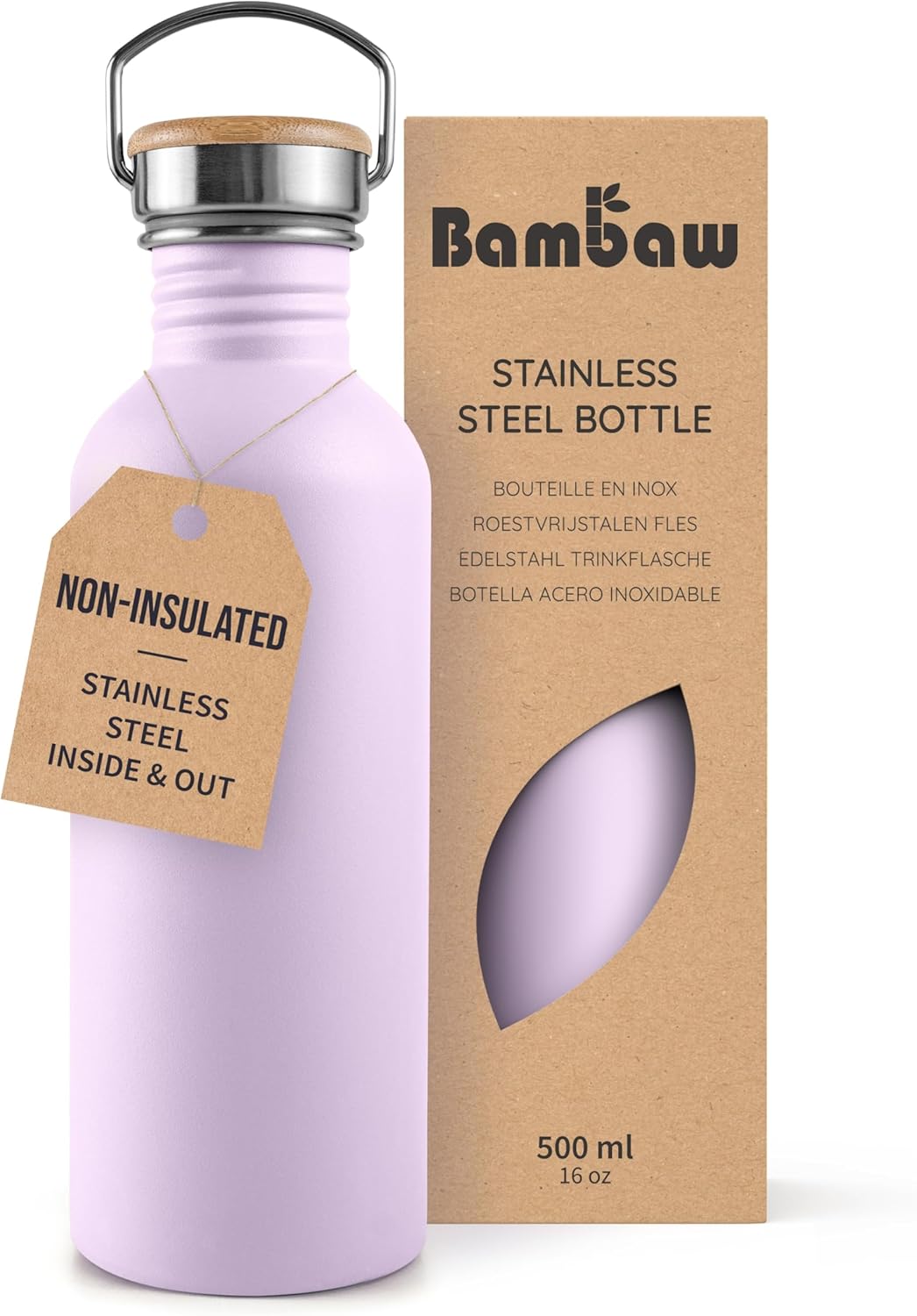 Bambaw Stainless Steel Water Bottles 32 oz, Non-insulated Single Wall Metal Water Bottle Stainless Steel, Reusable & Eco Friendly, Dishwasher Safe – Silver | Non-insulated