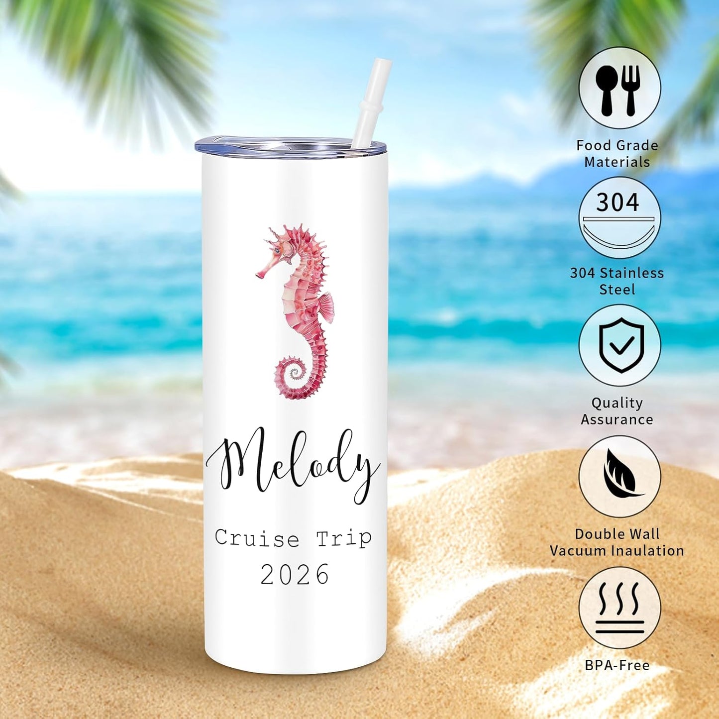 Girl Trip Gifts for Women, Personalized Girls Trip Tumblers with Name Text, Custom Beach Tumbler, Road Trips Vacation Cruise Cup with Lid and Straw, Bachelorette Party Girl Weekend Gift For Friend