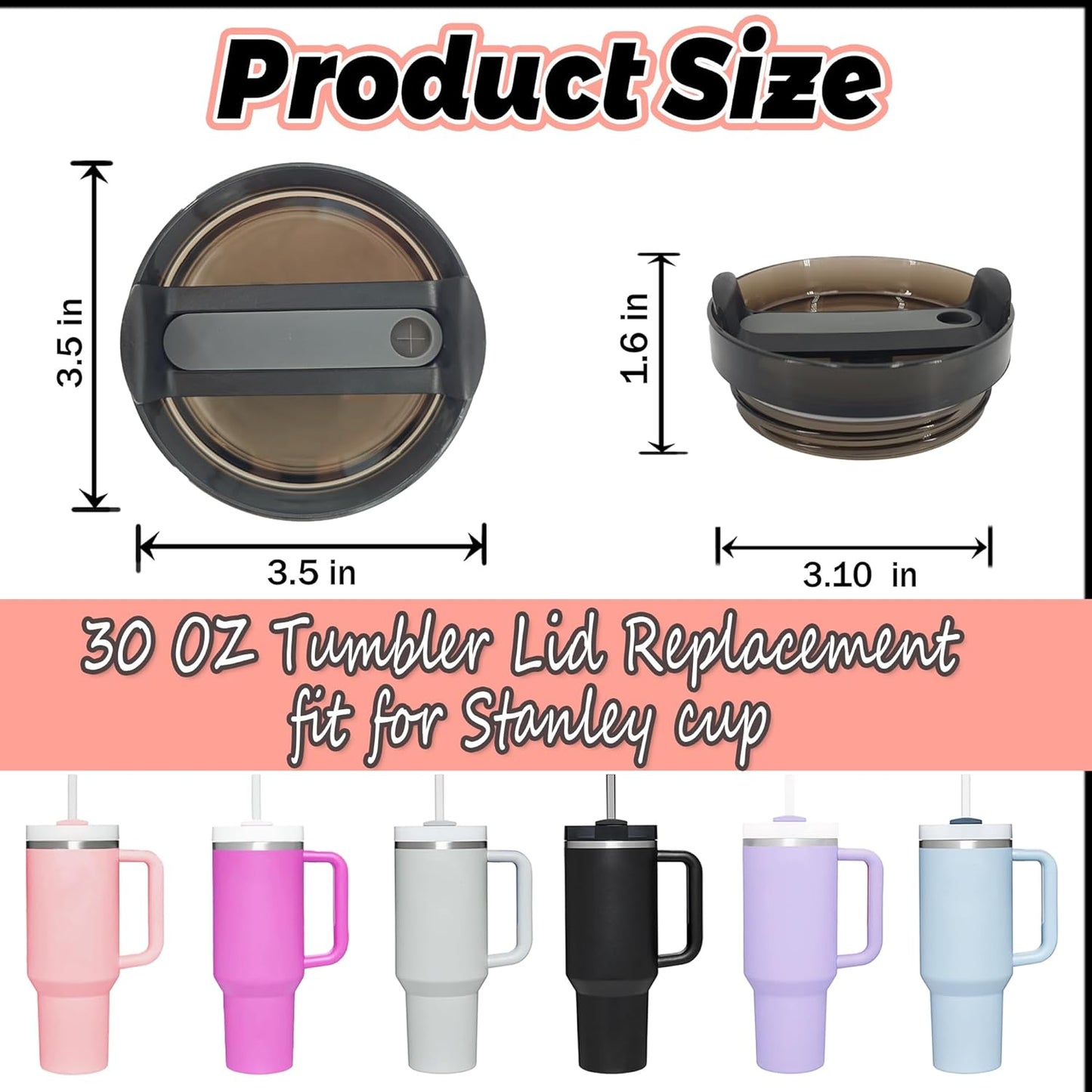 40 OZ Tumbler Lid Replacement Compatible for Stanley Quencher H2.0, 1 Pack BPA Free Clear Lid Replacement for Stanley Cup Accessories(Clear-White)
