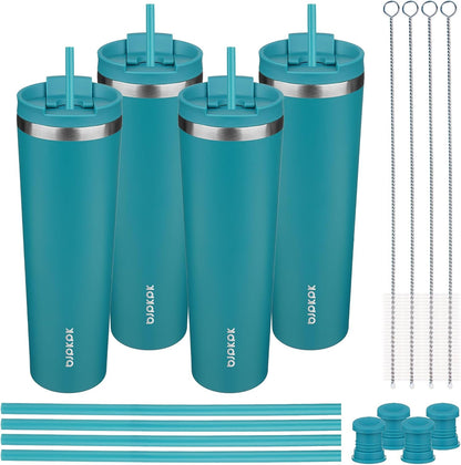 BJPKPK 4 Pack Tumbler with Lid and Straw,30oz Insulated Tumblers Bulk Reusable Travel Coffee Mug, Dishwasher Safe Double Wall Vacuum Insulated Cup Gift for Men Women,Light Blue Leopard