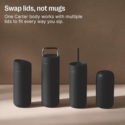 Fellow 16 oz Carter Move Travel Mug - Vacuum-Insulated Stainless Steel Travel Coffee Mug - Coffee Tumbler with Ceramic Interior and Splash Guard - Matte Black