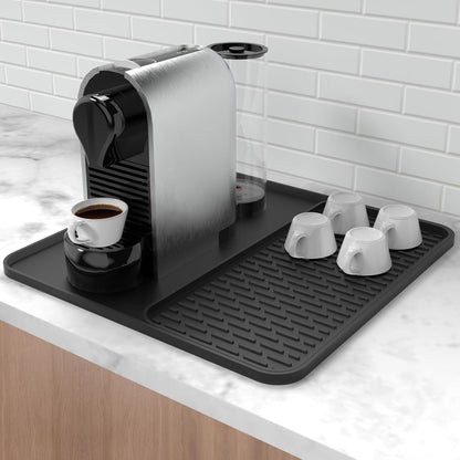 Silicone Coffee Mat, 24''x16'' Bar Mat with Detachable Dish Drying Mat - Fits Under Coffee Maker & Dish Rack