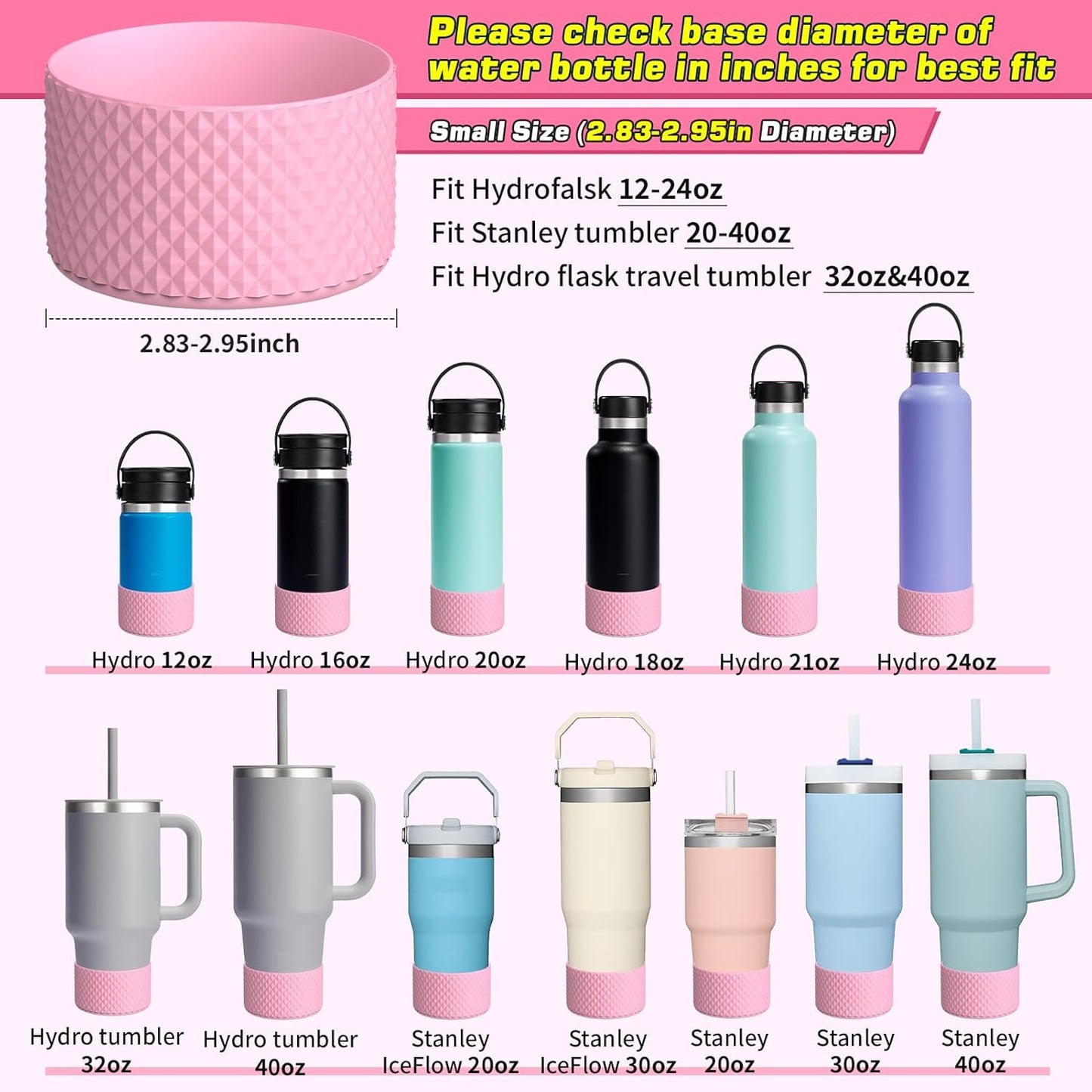 WUQID Water Bottle Boot, Diamond Silicone Boot Compatible with Stanleyy Tumbler 20-40oz & Hydroo Flask Bottle 12oz-24oz, Reduces Dents Sleeve Cover for More Bottles/Tumblers Bottom of 2.83-2.95in