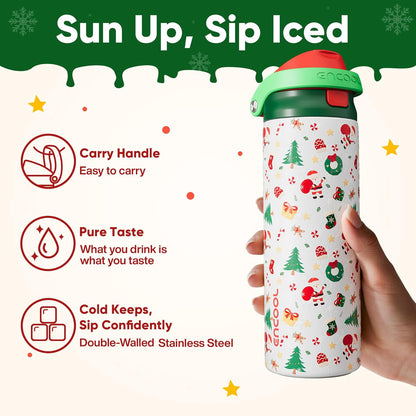 ENCOOL Leakproof Insulated Water Bottle with Straw Dual-Sip Water Bottle Bag-Safe Design for Work, Commute & Gym – Keeps Drinks Cold All Day, 24 oz, Lemonade Pink - Colors A