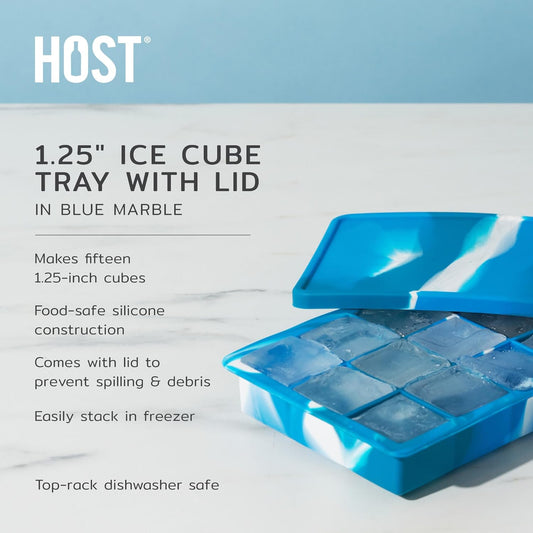 Host Ice Cube Tray, Makes Four 5-Inch Long Cubes, Durable Silicone Trays with Easy Release Design, Perfect for Water Bottles and Highball Glasses, Home Bar Accessories, Set of 1, Marble