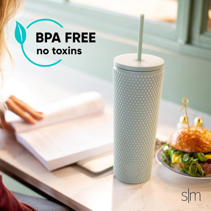 Simple Modern Plastic Matte Studded Tumbler with Lid and Straw | Reusable BPA Free Iced Coffee Cups Double Wall Smoothie Cup | Gifts for Women Men Him Her | Classic Collection | 24oz | Raspberry Vibes
