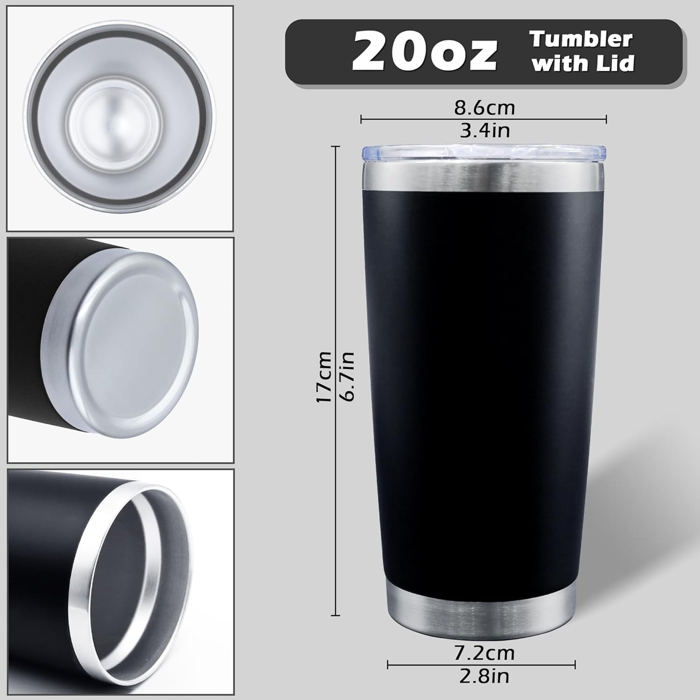 AIANJI 20oz Tumbler Bulk Stainless Steel Tumblers with Lid Vacuum Insulated Double Wall Travel Coffee Mug Powder Coated Tumbler Cup for Hot and Cold Drinks(Stainless Steel, 1 pack)