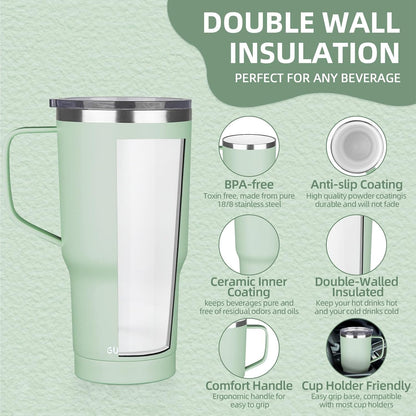 20 oz Insulated Coffee Mug with Ceramic Coating, Stainless Steel Travel Mug Tumbler with Handle Lid and Straw, Double Wall Leak-Proof Coffee Travel Mug Keeps Drink Hot and Cold (Black)