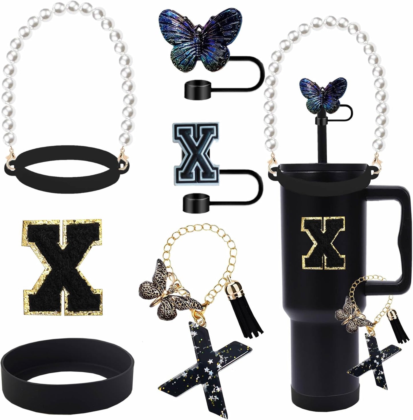 7pcs Cup Accessories for Stanley 30/40oz Tumbler, Handle Strap, Straw Cover, Silicone Boot, Letter Charm Stickers