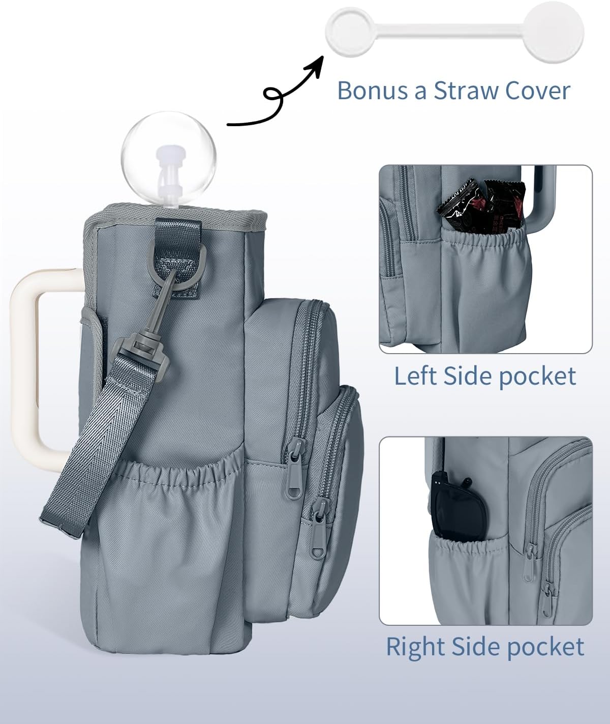 sportsnew Water Bottle Carrier Bag with Phone Pocket for 30oz 40oz Tumbler with Handle Accessories Insulated Water Bottle Holder Pouch with Strap Crossbody with Straw Cover