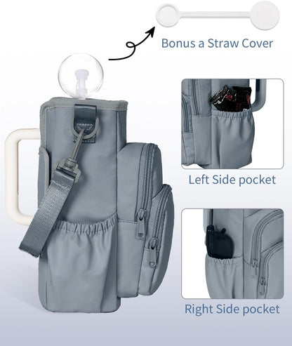 sportsnew Water Bottle Carrier Bag with Phone Pocket for 30oz 40oz Tumbler with Handle Accessories Insulated Water Bottle Holder Pouch with Strap Crossbody with Straw Cover