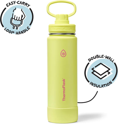 ThermoFlask Insulated Water Bottle with Spout Lid (24 oz, Lemonade Stand) - Leakproof, Stainless Steel Water Bottle for Cold & Hot Drinks, Travel & Daily Hydration