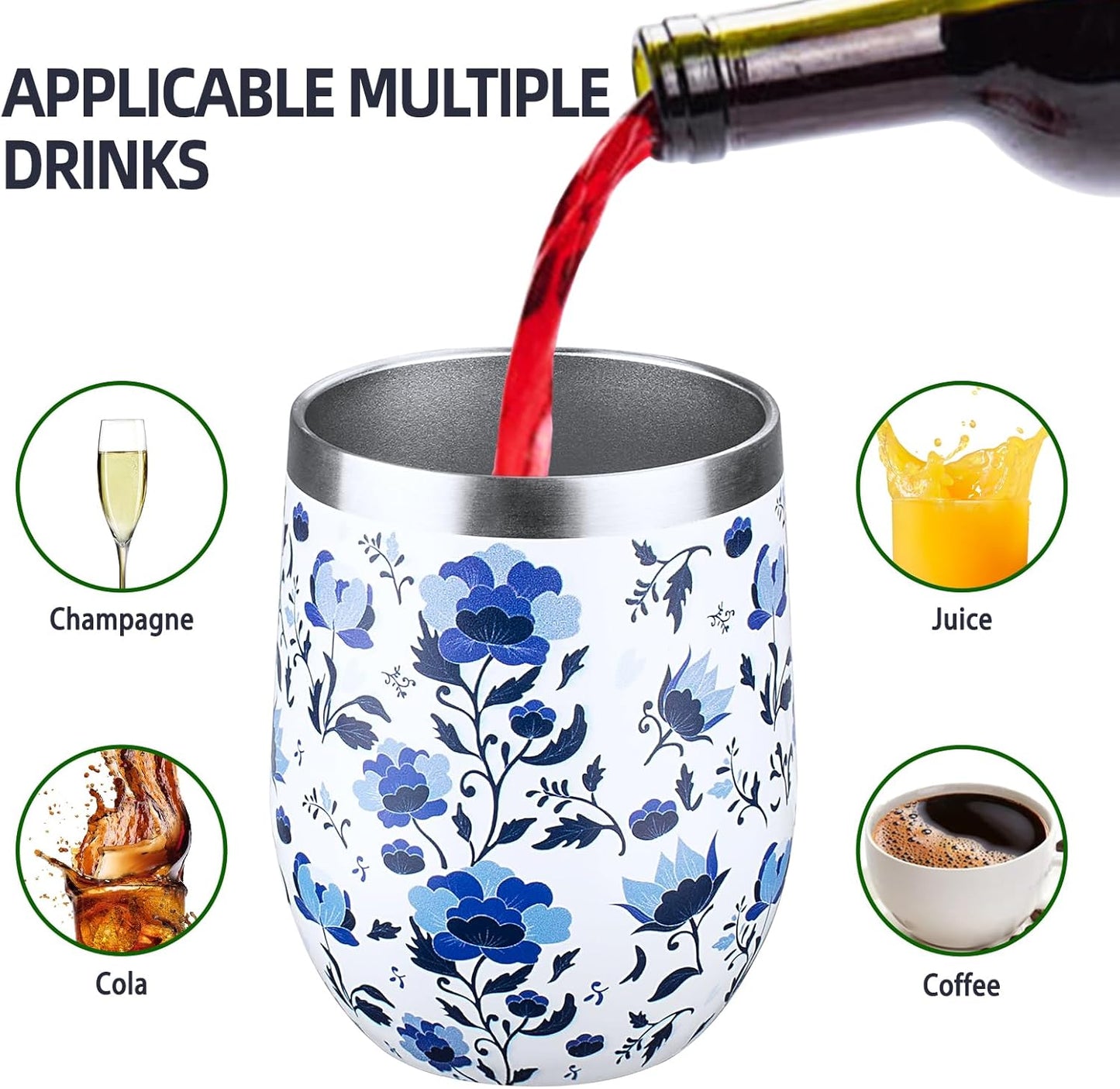12 oz Insulated Wine Tumbler with Lid and Straw,Stainless Steel Stemless Wine Tumbler Glasses Double Wall Vacuum Wine Cups Tumbler for Coffee,Champaign,Cocktail,Office（Silver,1）