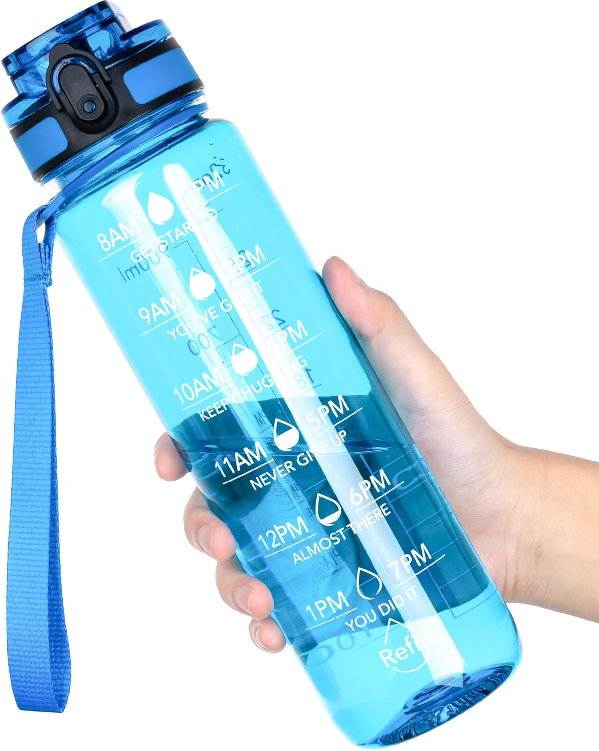 OLDLEY Water Bottle, 32oz Motivational Sports Water Bottle with Time Marker - Times to Drink - Tritan, BPA Free, Wide Mouth Leakproof, Clear (1 Bottle)