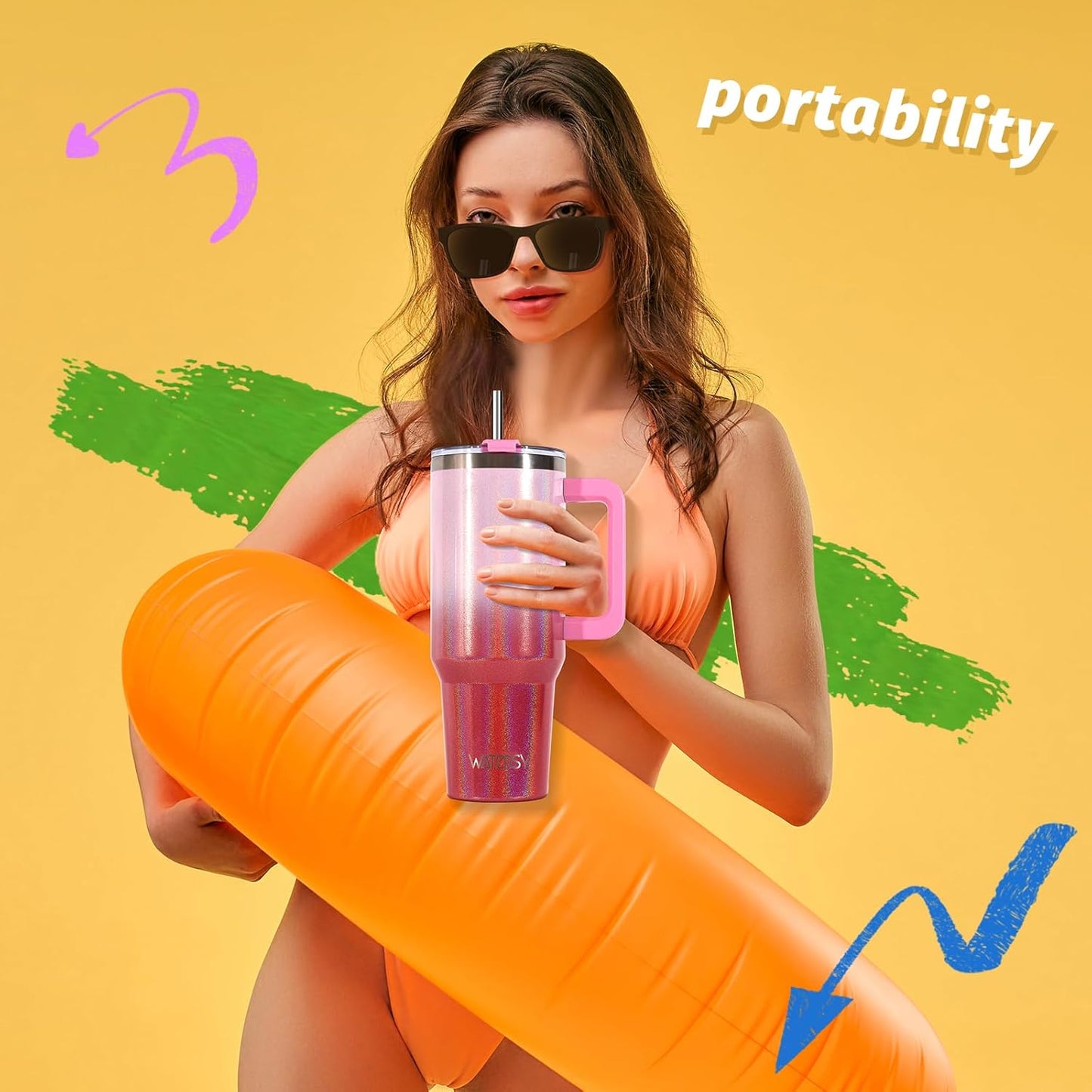 40 oz Tumbler with Handle,Tumbler with Lid and Straw,Double Wall Insulated Cup Stainless Steel Travel Mug(Cold for 34 Hours),Water Bottle for Iced Tea,Coffee,Cold Beverages(Purple)