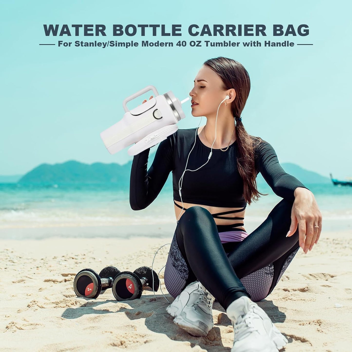BULKITEM Water Bottle Carrier Bag with Phone Pocket for Stanley 40 & 30 oz Tumbler with Handle,Pink Insulated Neoprene Cup Holder Pouch w/Adjustable Strap for Quencher H2.0 Stanley Cup Accessories