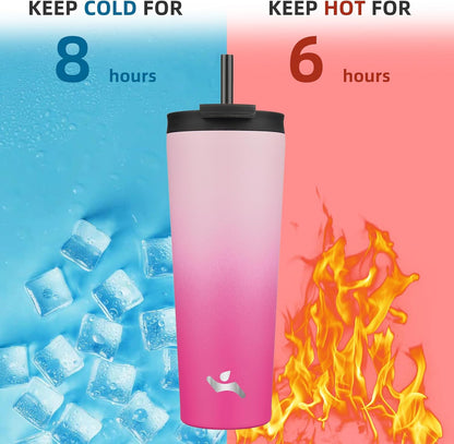 Konokyo 30 OZ Insulated Tumbler with Lid and 2 Straws Stainless Steel Water Bottle Vacuum Travel Mug Coffee Cup,Pastel Sunset