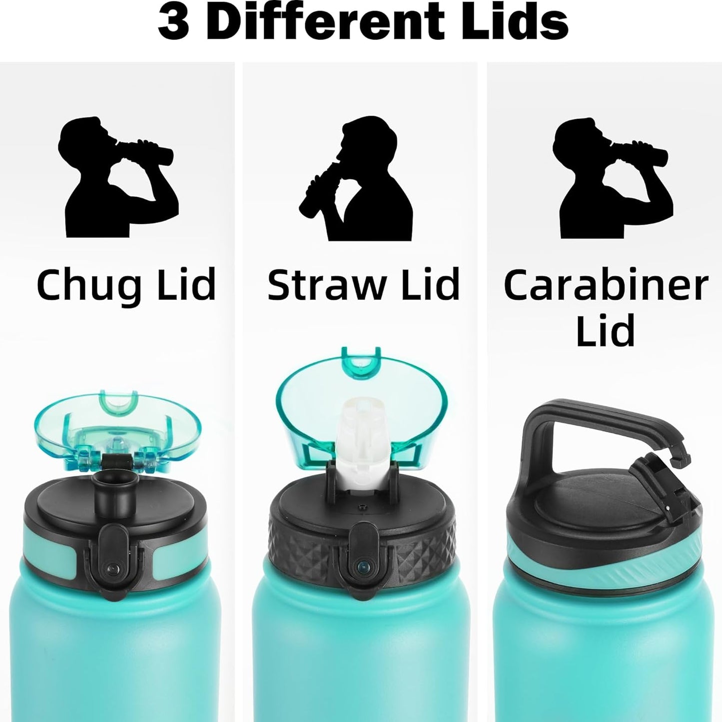 Oldley Insulated Water Bottle 20oz for Adults Kids Stainless Steel Water Bottles with Straw/Chug/Carabiner 3 Lids Fruit Strainer Double Wall Vacuum Wide Mouth BPA Free Leak-Proof for School Travel