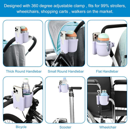 Accmor Stroller Cup Holder with Phone Holder, Bike Cup Holder, Universal Cup Holder for Uppababy Nuna Doona Strollers, 2-in-1 Cup Holder for Walker, Wheelchair, Scooter - Colors B