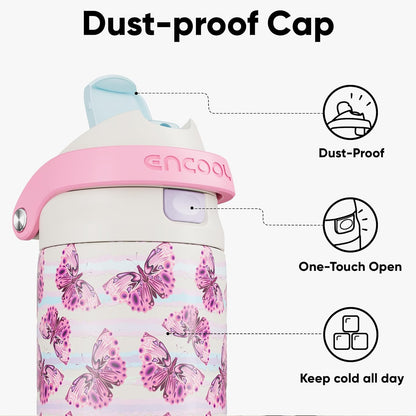 ENCOOL Leakproof Insulated Water Bottle with Straw Dual-Sip Water Bottle Bag-Safe Design for Work, Commute & Gym – Keeps Drinks Cold All Day, 24 oz, Lemonade Pink - Colors A