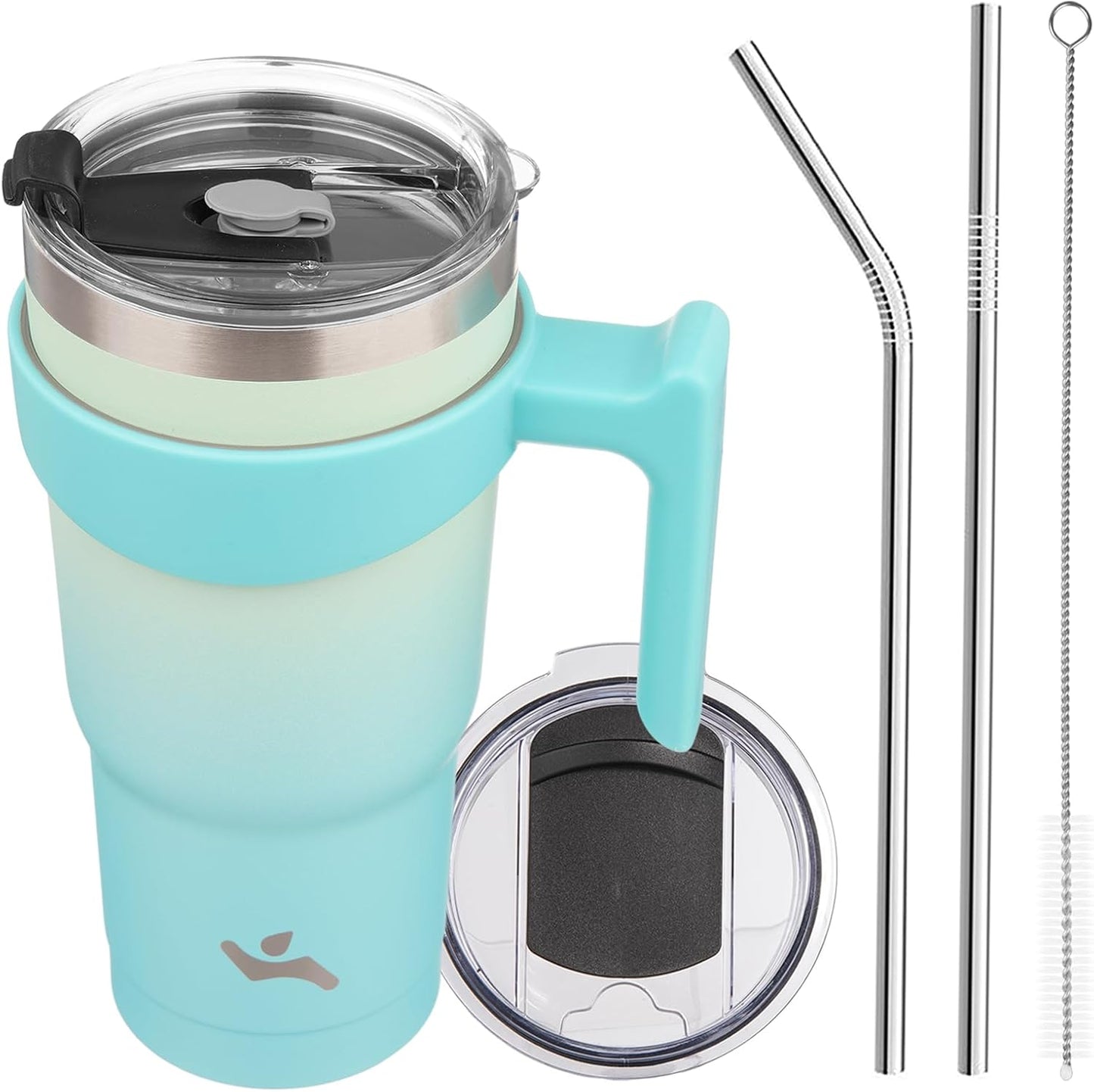 Konokyo 20 oz Tumbler with Handle and 2 Straw 2 Lid, Insulated Water Bottle Stainless Steel Vacuum Cup Reusable Travel Mug,Black