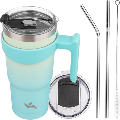 Konokyo 20 oz Tumbler with Handle and 2 Straw 2 Lid, Insulated Water Bottle Stainless Steel Vacuum Cup Reusable Travel Mug,Black