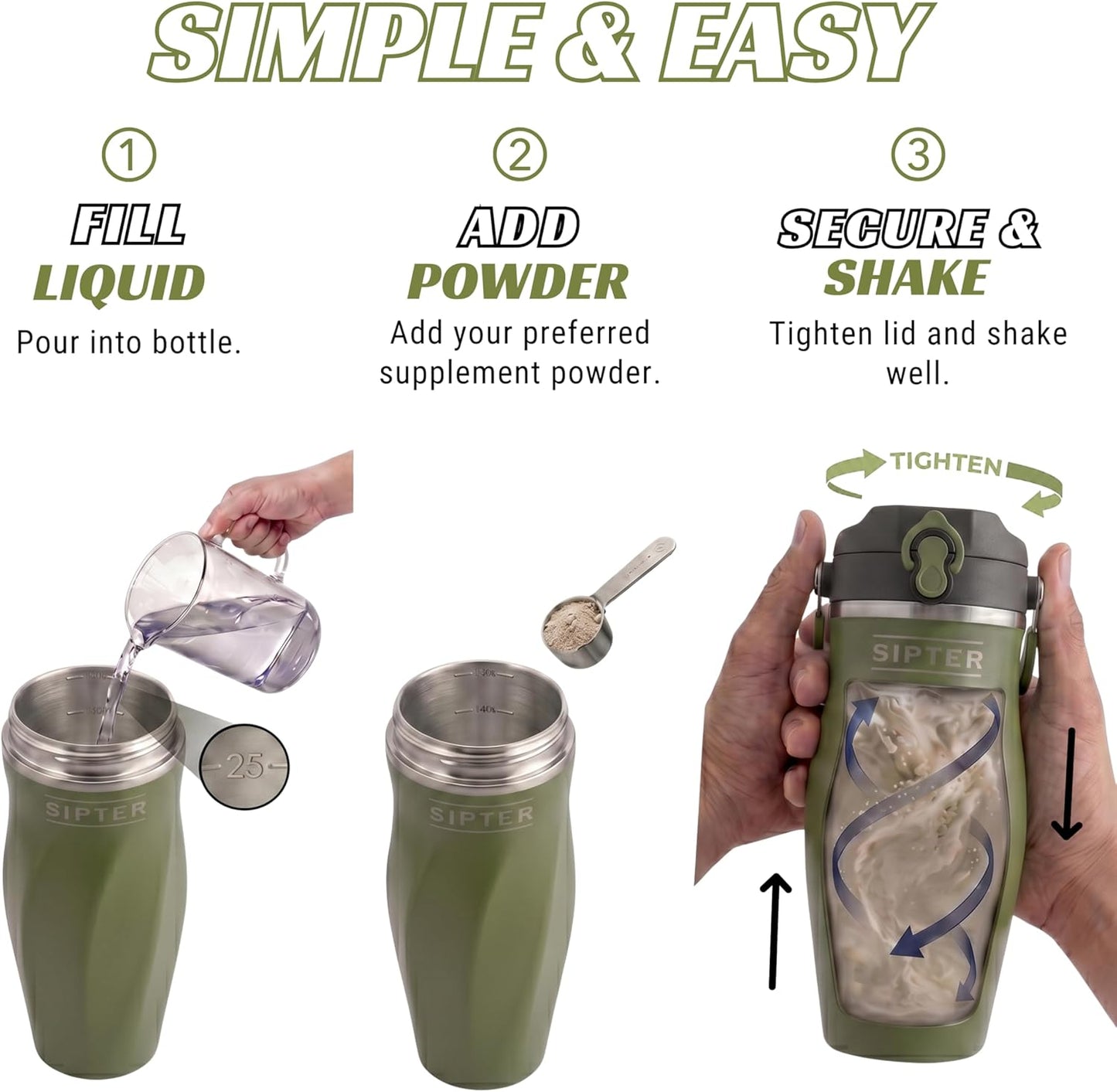 Earth Stone - 24oz Insulated Protein Shaker Bottle - Medical-Grade 316 Stainless Steel - Patent-Pending Clump-Free Design - Odor Proof & Leak-Proof Metal Blender Cup