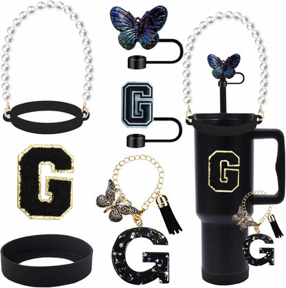 7pcs Cup Accessories for Stanley 30/40oz Tumbler, Handle Strap, Straw Cover, Silicone Boot, Letter Charm Stickers