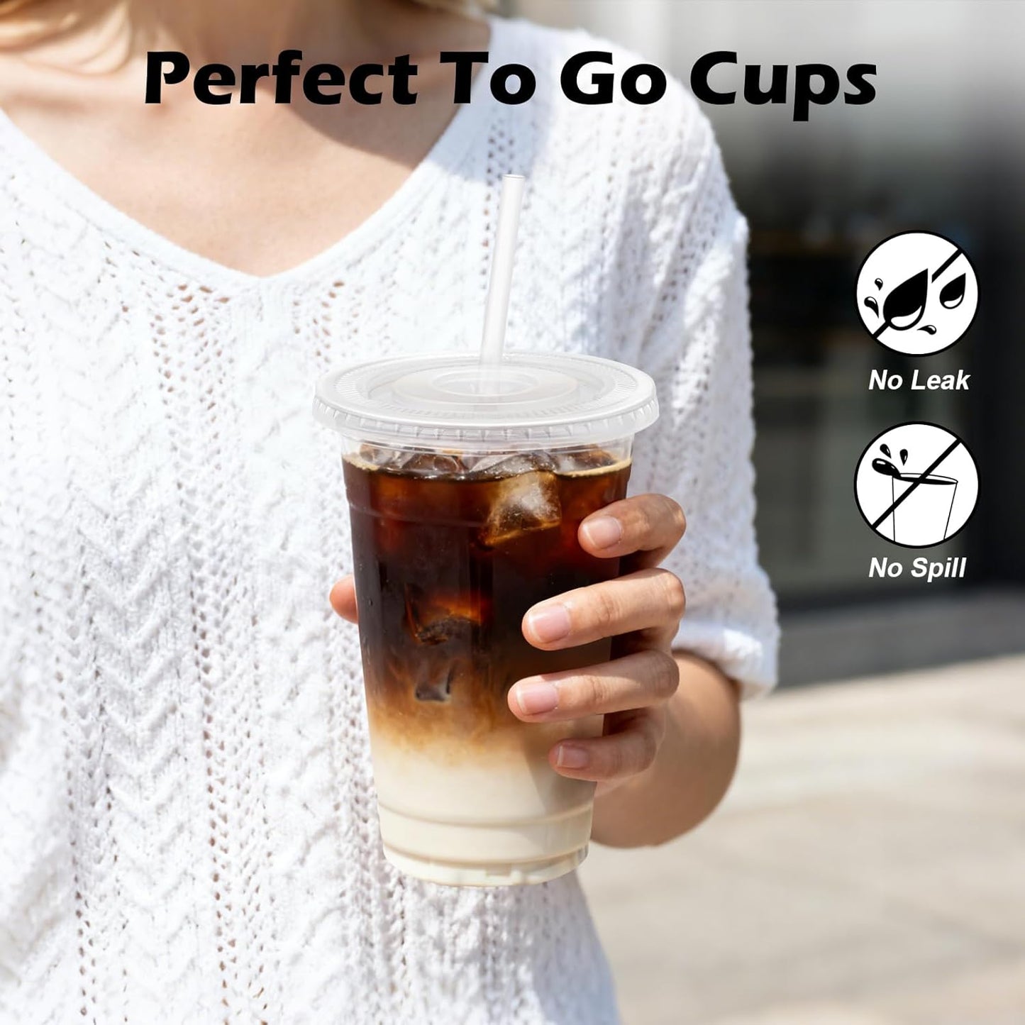 Lamosi 100 Pack 16 oz Clear Plastic Cups with Lids and Straws, Disposable Plastic Coffee Cups with Lids for Iced Coffee, Cold Beverages, Smoothies and To-Go Drinks