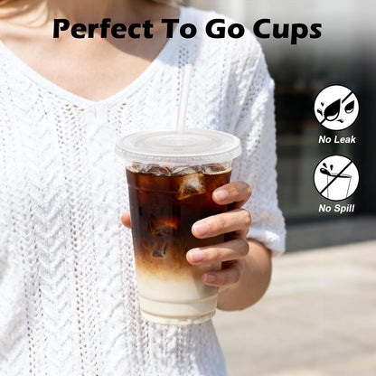 Lamosi 100 Pack 16 oz Clear Plastic Cups with Lids and Straws, Disposable Plastic Coffee Cups with Lids for Iced Coffee, Cold Beverages, Smoothies and To-Go Drinks
