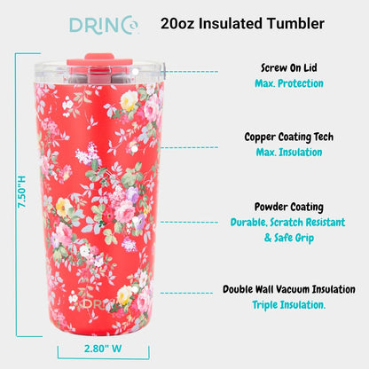 Drinco - 20 oz Stainless Steel Tumbler | Double Walled Vacuum Insulated Mug With Lid, 2 Straws, For Hot & Cold Drinks (20oz Dragonfly)