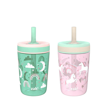 Zak Designs 15oz Bluey Kelso Tumbler Set, Leak-Proof Screw-On Lid with Straw Made of Durable Plastic and Silicone, Perfect Bundle for Kids, 2 Count (Pack of 1) - Colors B