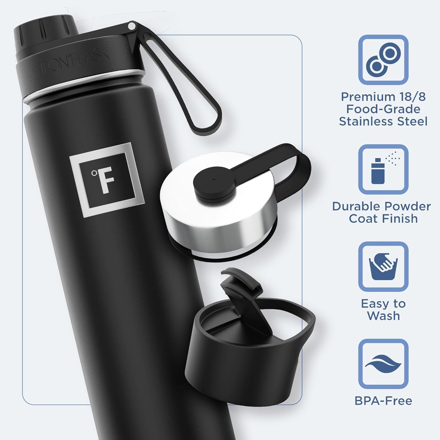 IRON °FLASK Camping & Hiking Hydration Flask with Straw, Wide Mouth Insulated Stainless Steel Sports Water Bottle - 22 oz Aurora