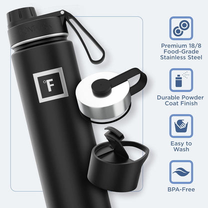 IRON °FLASK Camping & Hiking Hydration Flask with Straw, Wide Mouth Insulated Stainless Steel Sports Water Bottle - 22 oz Aurora