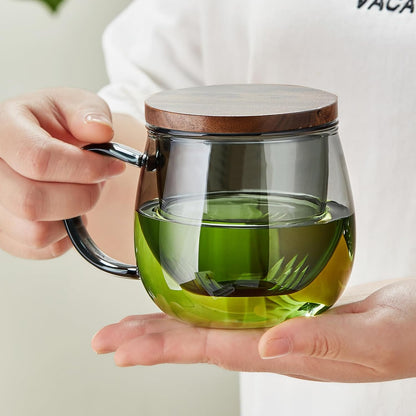DOPUDO Glass Tea Cup with Infuser and Lid, 17.6oz/520ml Large Borosilicate Teacup,Tea Glass, Clear Mug for Loose Leaf Tea, Blooming Tea, Microwave & Dishwasher Safe - Tea Maker Gift for Birthday.
