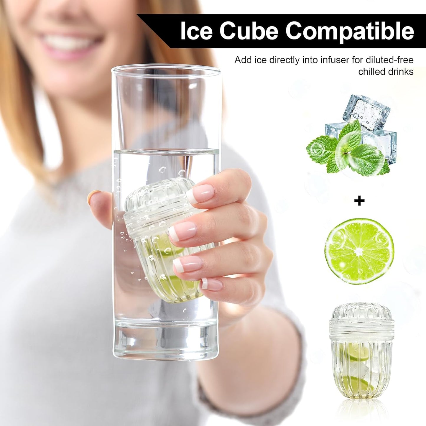 2-Pack Fruit Infuser Inserts for Wide Mouth Water Bottles, Leak-Proof Herb & Tea Strainer, BPA-Free Reusable Diffuser Compatible with 32-40oz Tumblers (Ice Cube Compatible) ﻿