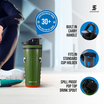 Ice Shaker Insulated Stainless Steel Shaker Bottle | 26oz, Bomber | Cold for 30+ Hours | Insulated Cup with Twist-on Agitator | Odor-Free Bottle for Protein Shakes, Water, Smoothies, Cocktails
